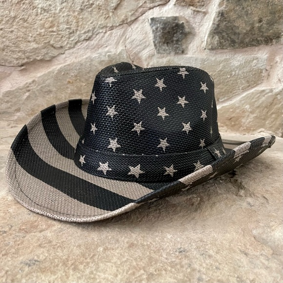 24/7 Life Accessories American Flag Cowboy Hat Black Grey Straw